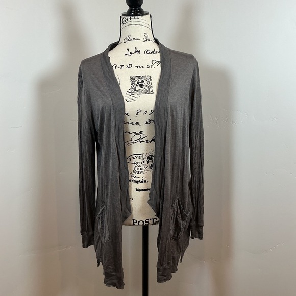 Eileen Fisher Sweaters - Eileen Fisher Silk Cotton Blend Lightweight Draped Cardigan L Charcoal Gray